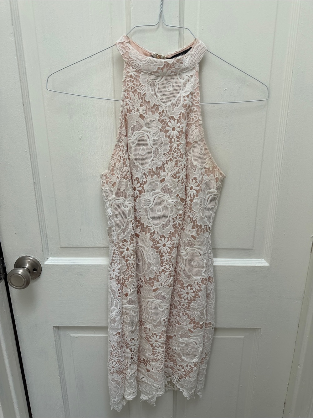 Sleeveless High-Neck Lace Dress in Blush